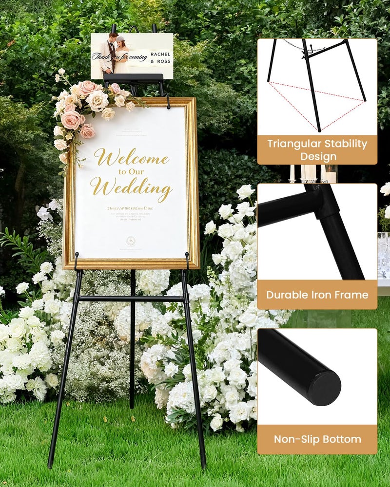 Victawks 53.9"" Black Easel Stand for Sign, Heavy Duty Metal Display Easel with Storage Bag, Adjustable Art Easel for Wedding Sign, Painting, Picture - Image 5